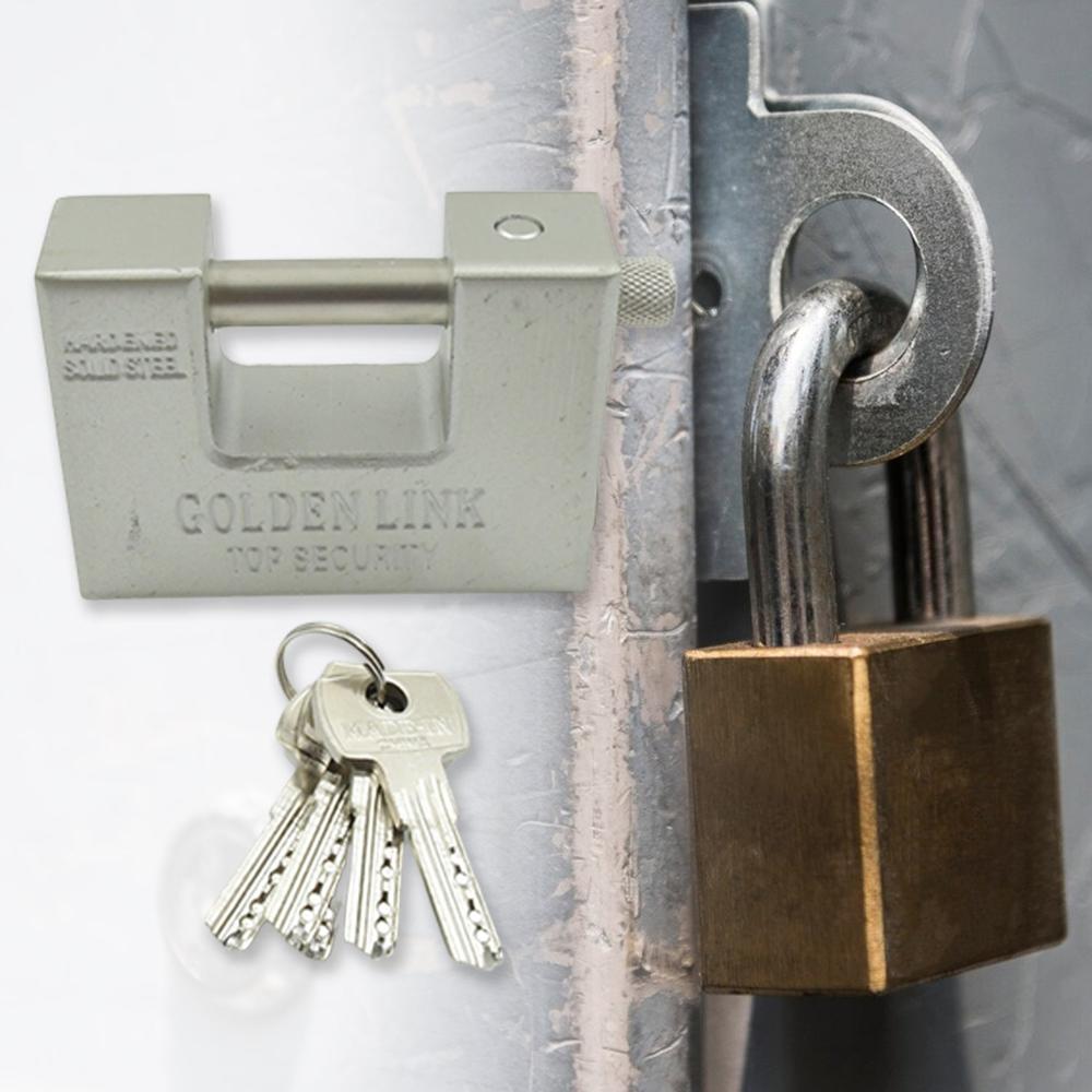 94mm Stainless Steel Padlock Rectangular, Hardened Steel, 5 Keys
