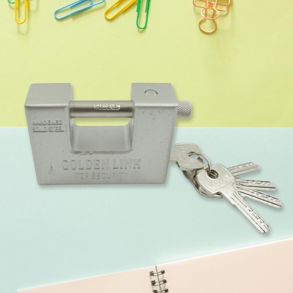 94mm Stainless Steel Padlock Rectangular, Hardened Steel, 5 Keys