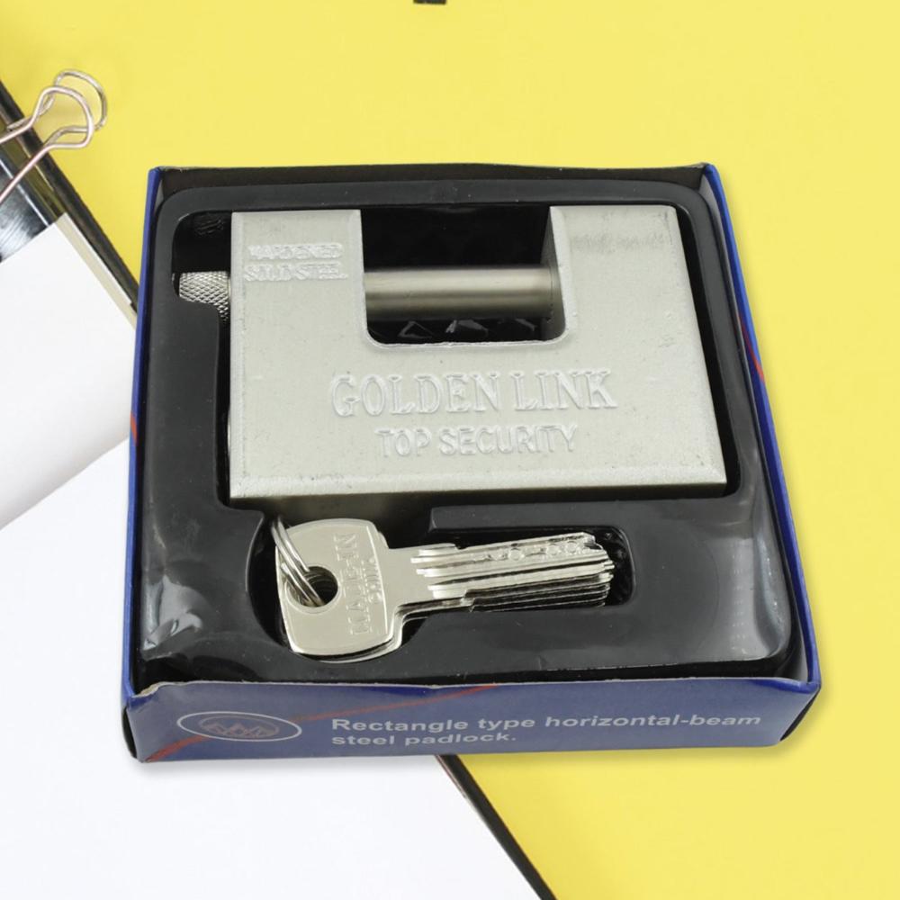 94mm Stainless Steel Padlock Rectangular, Hardened Steel, 5 Keys
