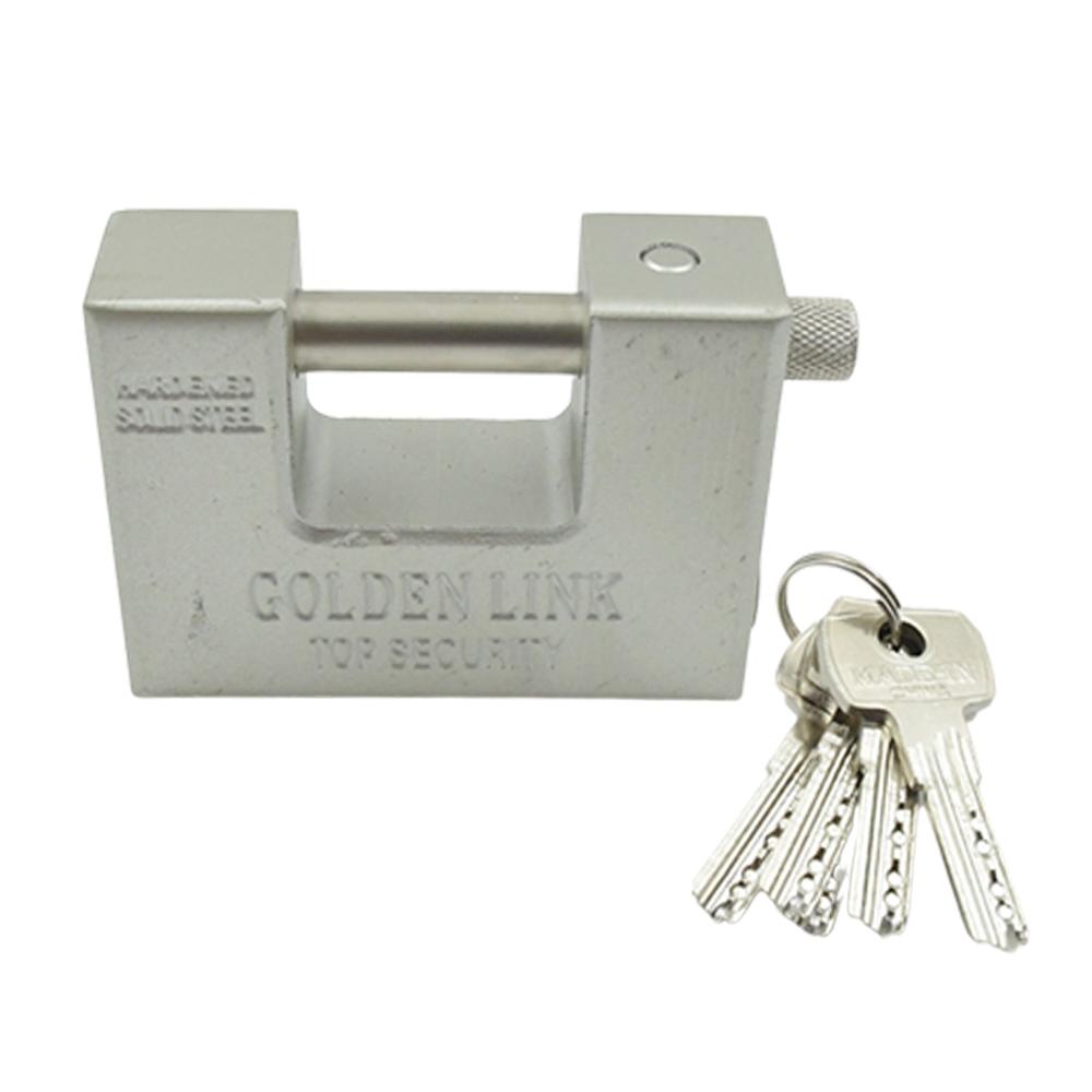 94mm Stainless Steel Padlock Rectangular, Hardened Steel, 5 Keys