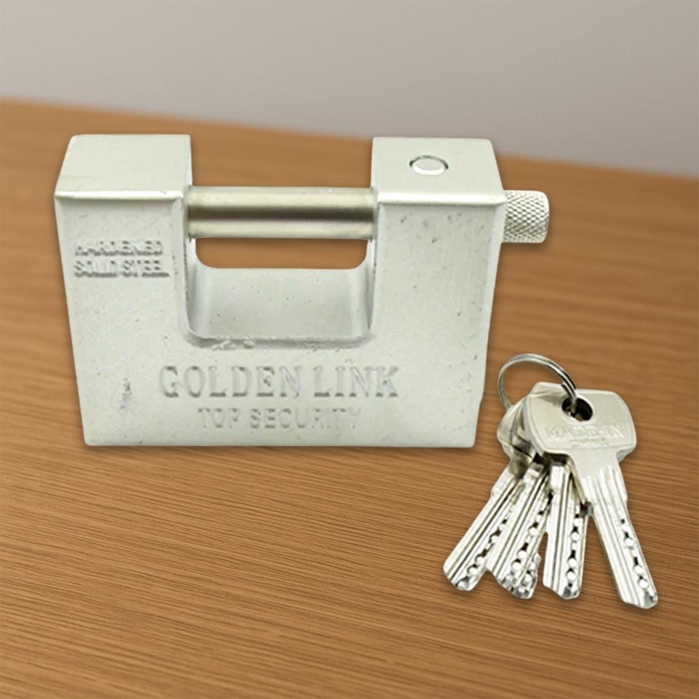 94mm Stainless Steel Padlock Rectangular, Hardened Steel, 5 Keys