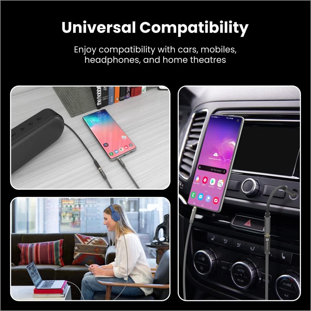 Portronics Konnect Aux 8 3.5mm Male to Female (Aux Extension Cable) Gold Plated Connector with 2M Length, Nylon Jacket,