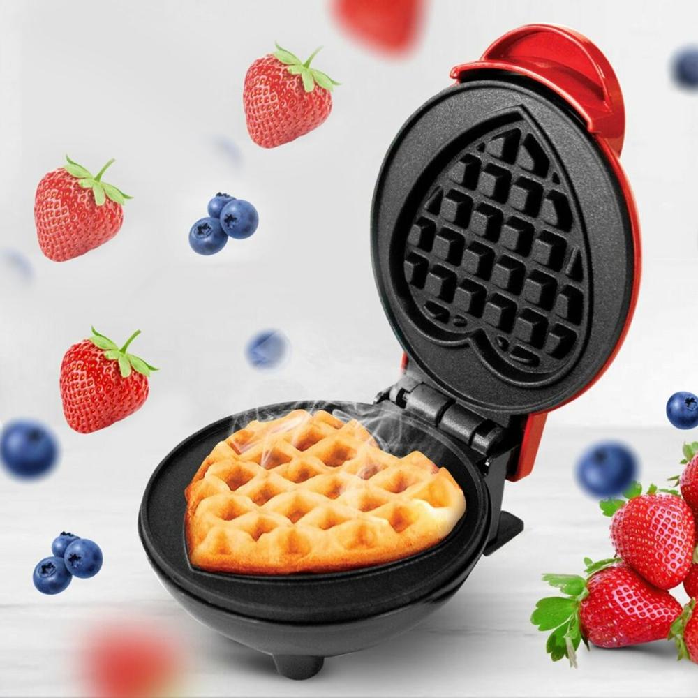 Mini Waffle Maker Machine Non Stick Quick Breakfast Tool - Color: Mix