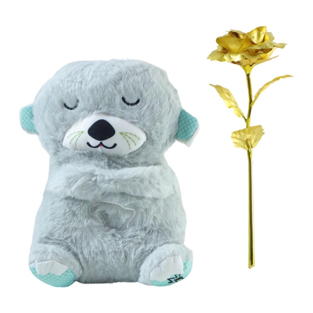 Teddy Bear with Artificial Golden Rose Flower Gift Set (2 Pc)