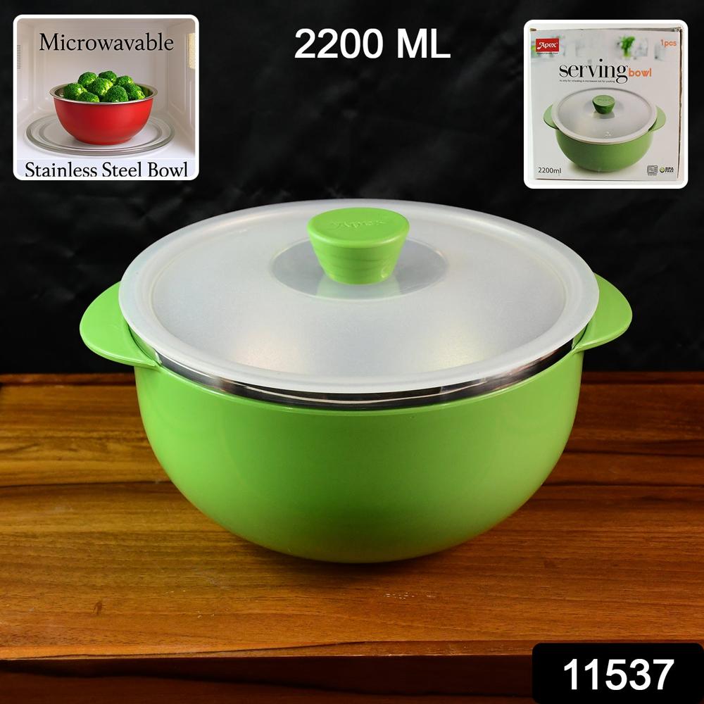 Apex 2200Ml Microwave Safe Plastic Serving Bowl With Lid (1 Pc) - Color: Mix