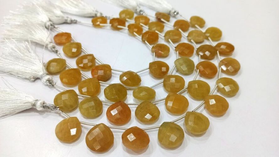 Natural Yellow Aquamarine Heart Shape 14-15mm Briolette Beads Sold per Strand 8 Inches long