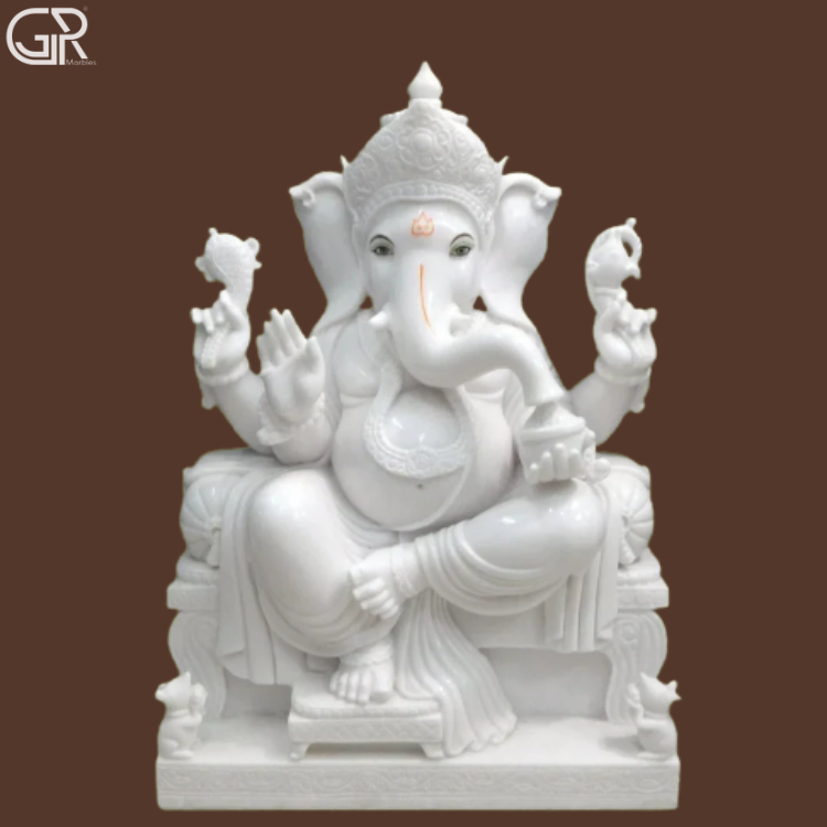White Makrana White Marble Ganesh Murti