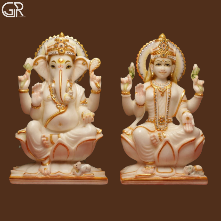 Marble Laxmi Ganesh Statue, (Ht-2.5ft)