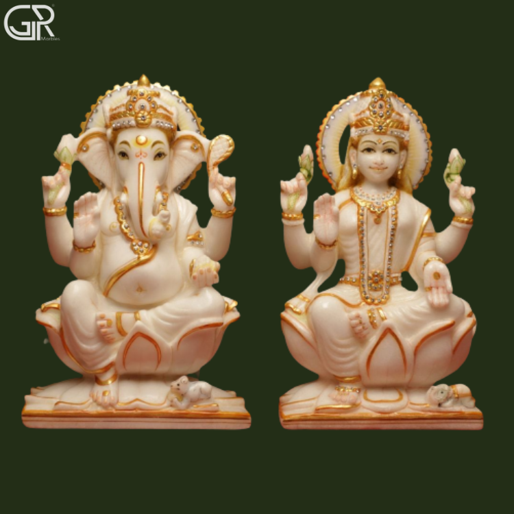 Marble Laxmi Ganesh Statue, (Ht-2.5ft)