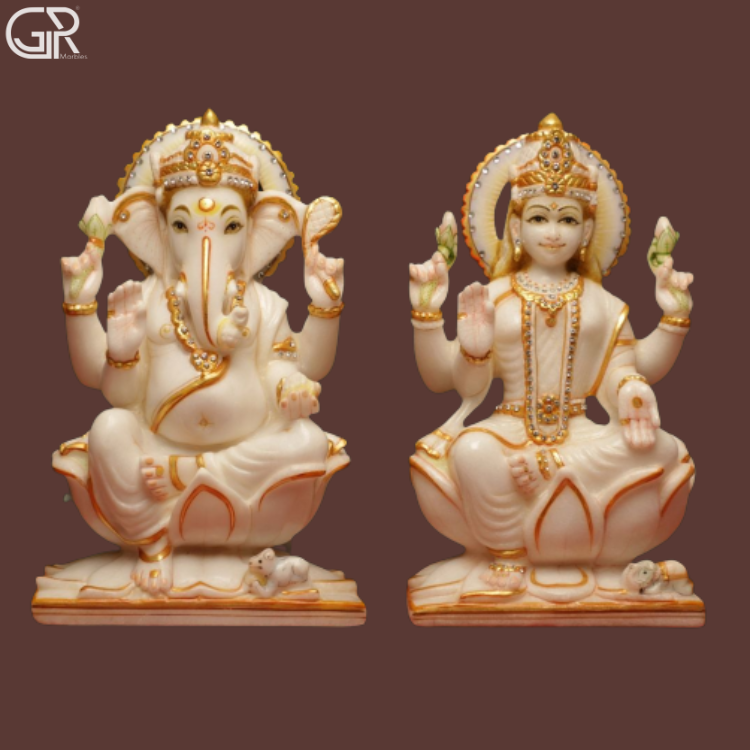 Marble Laxmi Ganesh Statue, (Ht-2.5ft)