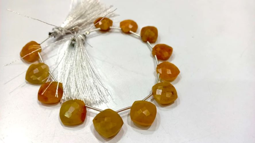 Natural Yellow Aquamarine Cushion Shape 12mm Briolette Beads Sold per Strand 8 Inches