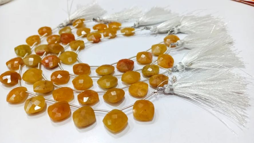 Natural Yellow Aquamarine Cushion Shape 12mm Briolette Beads Sold per Strand 8 Inches