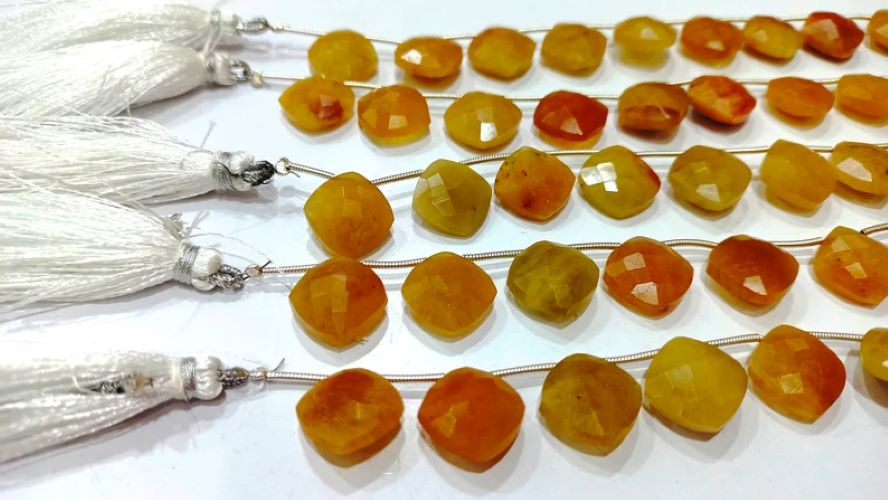 Natural Yellow Aquamarine Cushion Shape 12mm Briolette Beads Sold per Strand 8 Inches