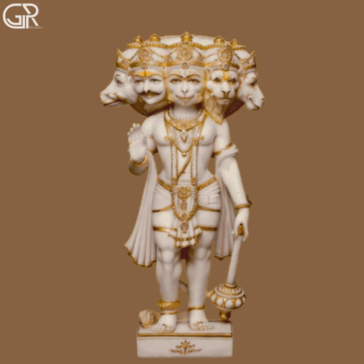 Marble Panchmukhi Hanuman Statue, (Ht-3ft)