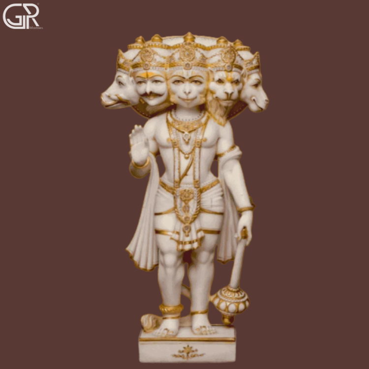 Marble Panchmukhi Hanuman Statue, (Ht-3ft)