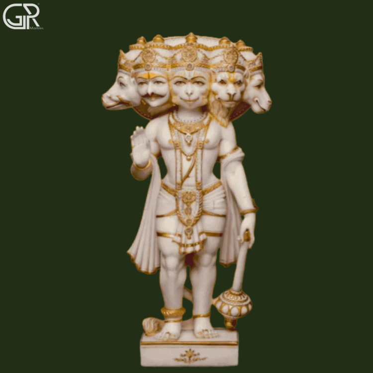 Marble Panchmukhi Hanuman Statue, (Ht-3ft)