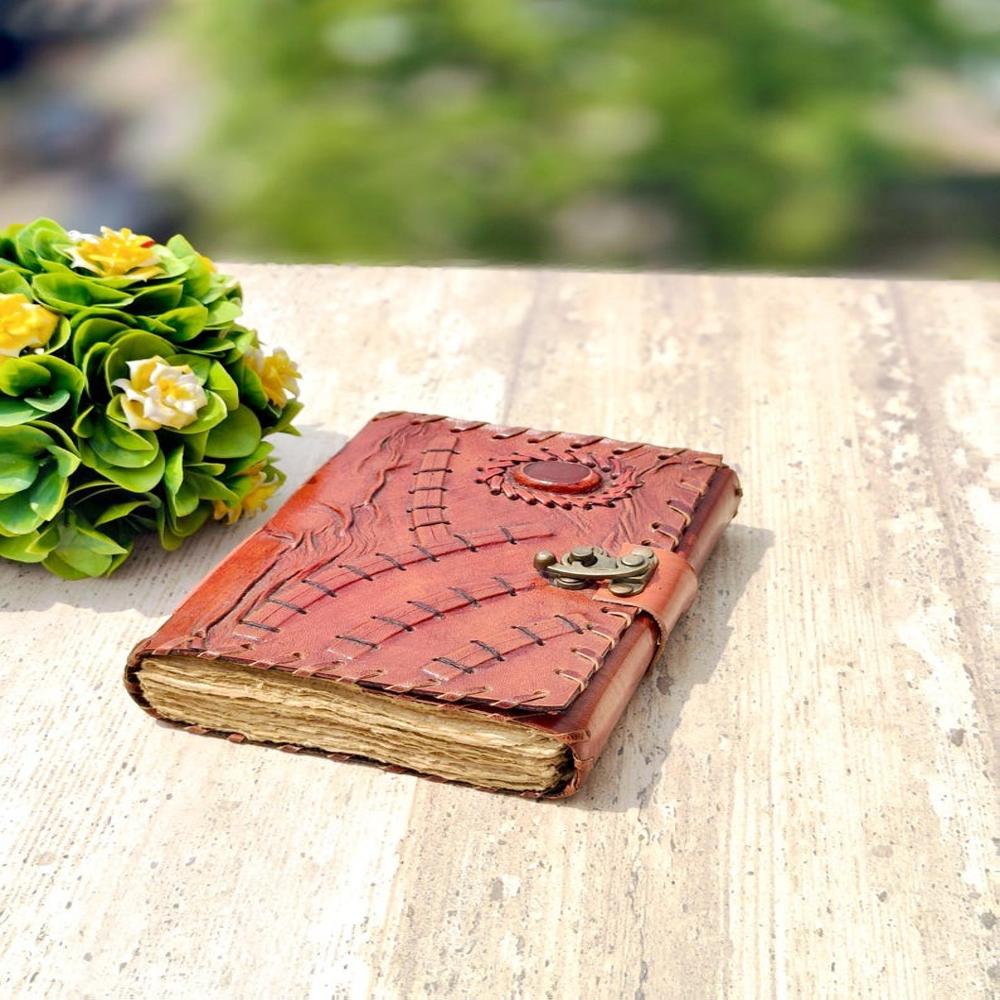 Lock Design Leather Journal - Size: 7 X 5 Inches