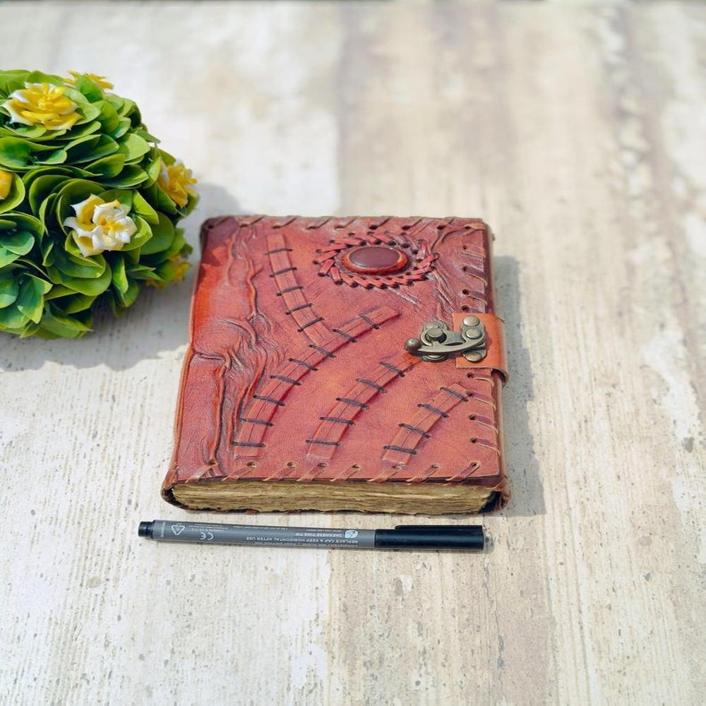 Lock Design Leather Journal - Size: 7 X 5 Inches