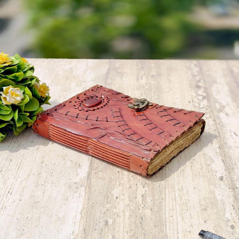 Lock Design Leather Journal - Size: 7 X 5 Inches