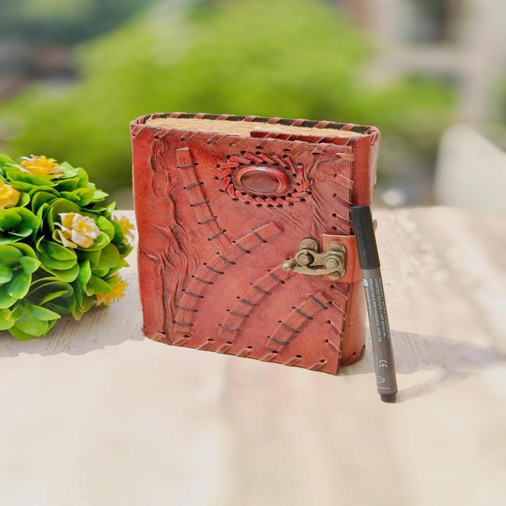 Lock Design Leather Journal - Size: 7 X 5 Inches