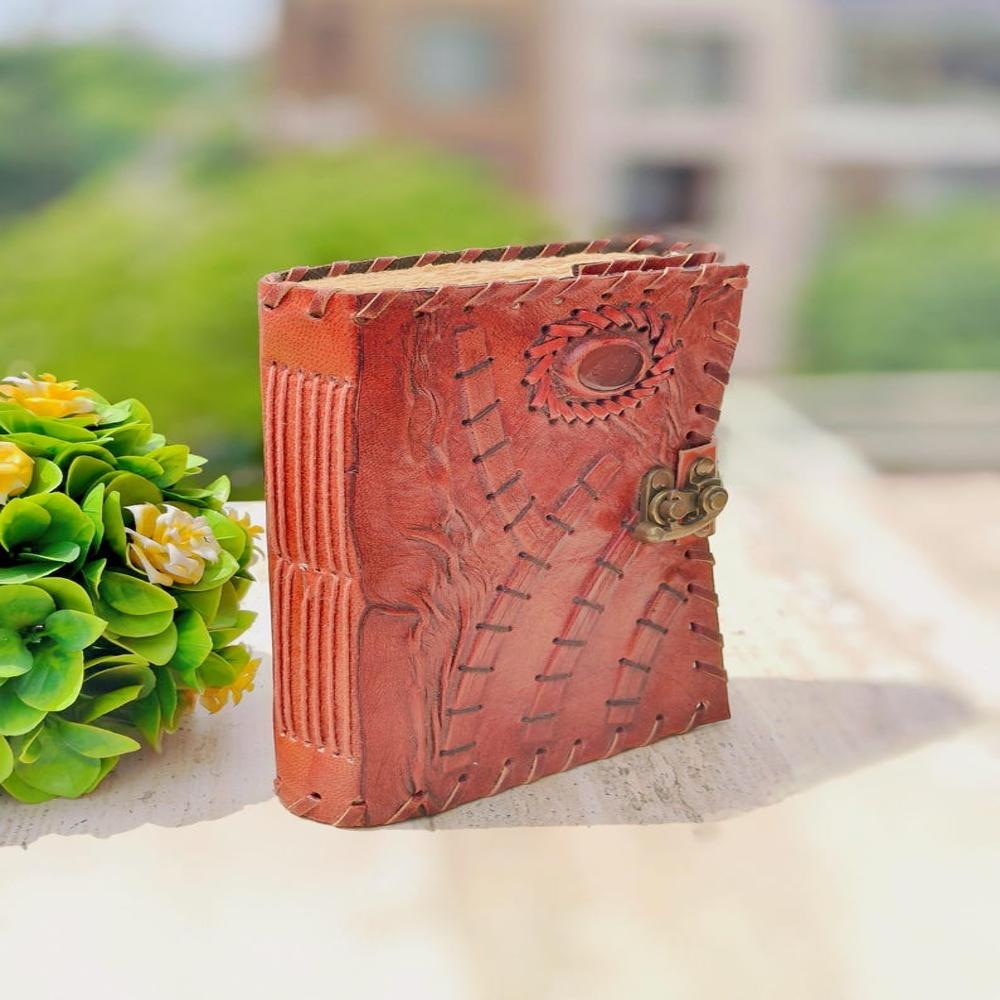 Lock Design Leather Journal - Size: 7 X 5 Inches