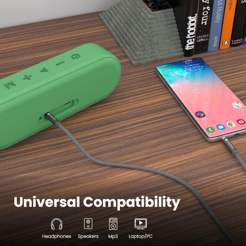 Portronics Konnect Aux 7 3.5mm Male to Male Aux Cable with 2 Meter Cable Length, 24K Gold-Plated Connectors with Strong Nylon Braided Cable