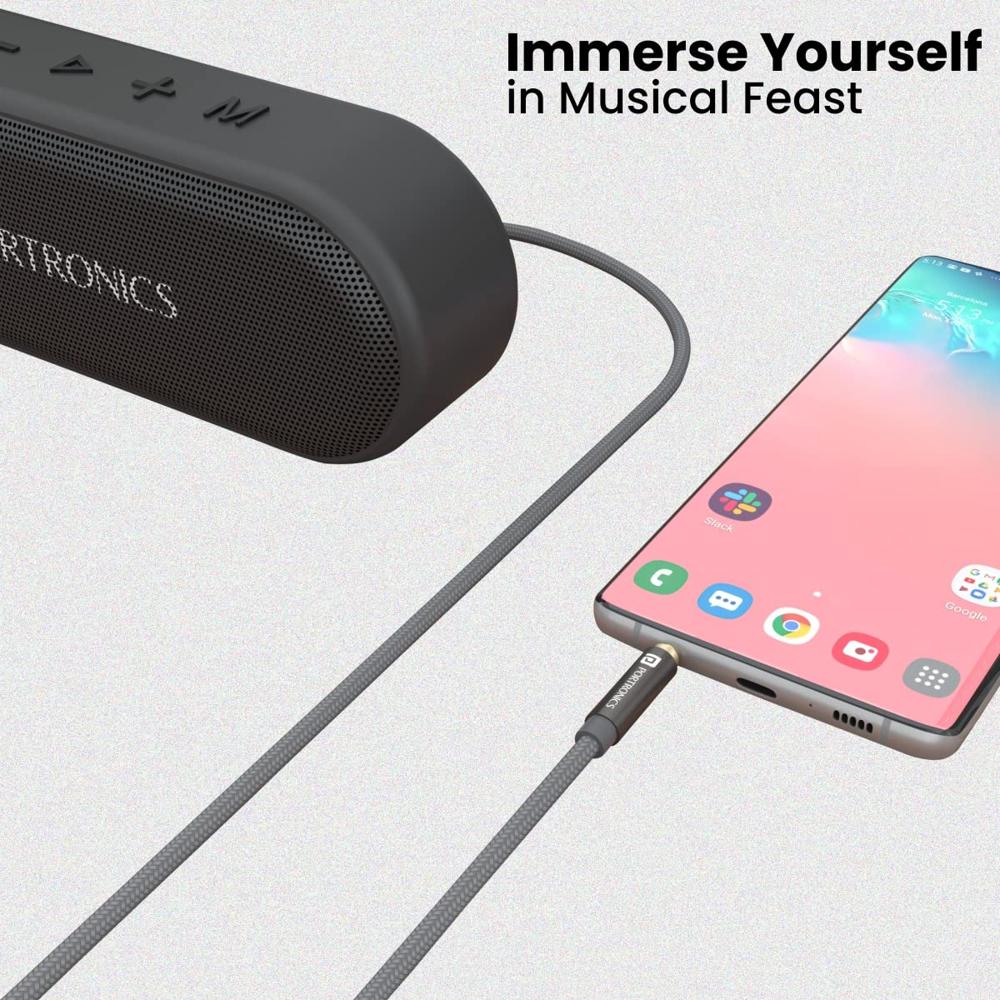 Portronics Konnect Aux 7 3.5mm Male to Male Aux Cable with 2 Meter Cable Length, 24K Gold-Plated Connectors with Strong Nylon Braided Cable