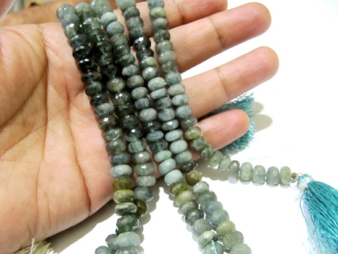 Natural Moss Aquamarine Rondelle Faceted Size 7-8mm Gemstone Beads Strand 8 inches