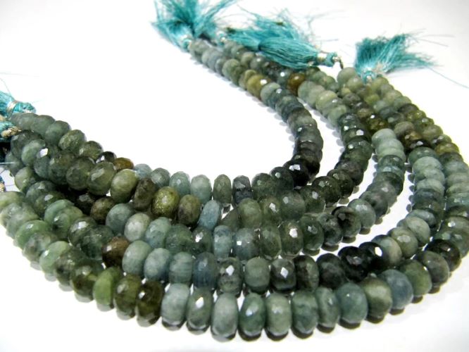 Natural Moss Aquamarine Rondelle Faceted Size 7-8mm Gemstone Beads Strand 8 inches