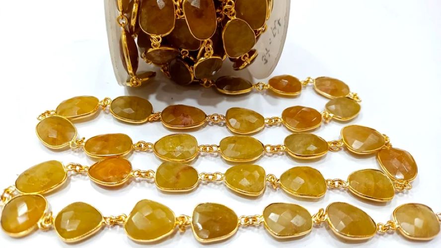 Natural Yellow Aquamarine Free Shape Briolette 12 to 16mm Bezel Connector Gemstone Chain