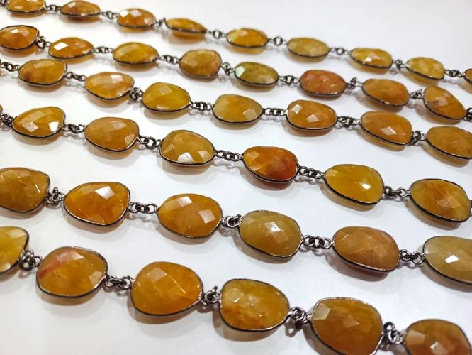 Natural Yellow Aquamarine Free Shape Briolette 12 to 16mm Bezel Connector Gemstone Chain