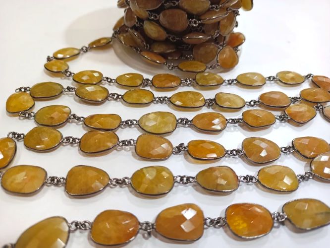 Natural Yellow Aquamarine Free Shape Briolette 12 to 16mm Bezel Connector Gemstone Chain