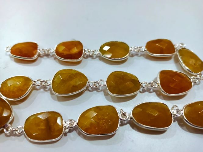 Natural Yellow Aquamarine Free Shape Briolette 12 to 16mm Bezel Connector Gemstone Chain