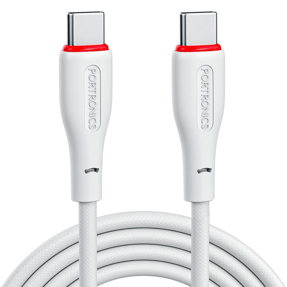 Portronics 100W Konnect B 1.5M Type C to Type C 5A Fast Charging Cable With E-Marker Chipset, Strong Braided Cable, Compatible With Laptops, Smartphone, Tablet, iphones, iPads & other type C Device