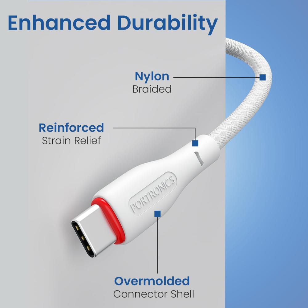 Portronics 100W Konnect B 1.5M Type C to Type C 5A Fast Charging Cable With E-Marker Chipset, Strong Braided Cable, Compatible With Laptops, Smartphone, Tablet, iphones, iPads & other type C Device