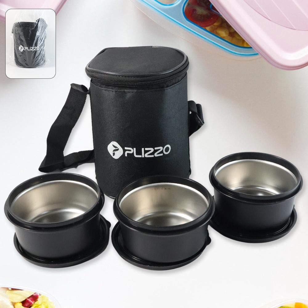 Insulated Stainless Steel Tiffin Lunch Box Set With Carry Bag (1 Set) - Color: Mix
