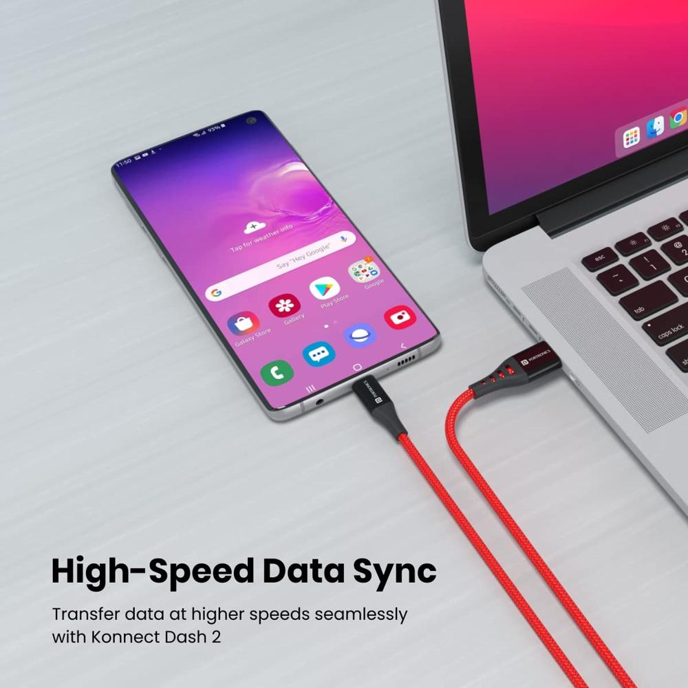 Portronics Konnect Dash 2 Unbreakable 6.5A 65w USB A to Type C VOOC Flash Charging Cable Design for OnePlus,Oppo