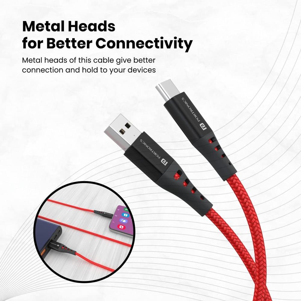 Portronics Konnect Dash 2 Unbreakable 6.5A 65w USB A to Type C VOOC Flash Charging Cable Design for OnePlus,Oppo
