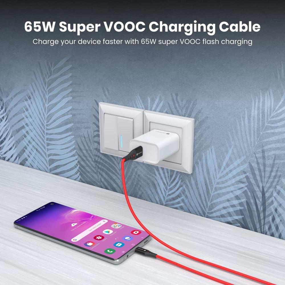 Portronics Konnect Dash 2 Unbreakable 6.5A 65w USB A to Type C VOOC Flash Charging Cable Design for OnePlus,Oppo