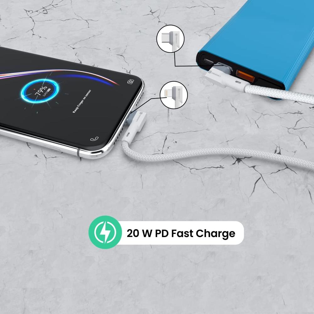 Portronics Konnect L 20W PD Quick Charge Type-C to 8-Pin USB Mobile Charging Cable, 1.2M