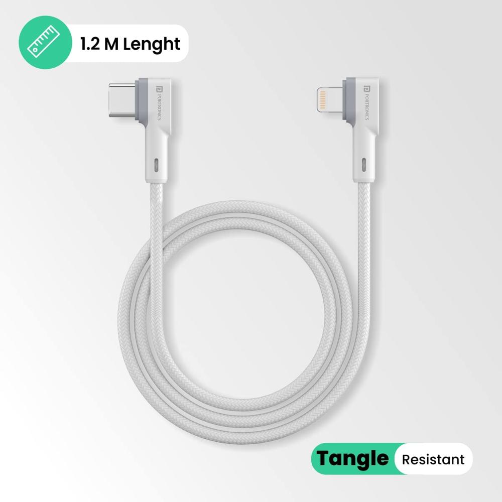 Portronics Konnect L 20W PD Quick Charge Type-C to 8-Pin USB Mobile Charging Cable, 1.2M