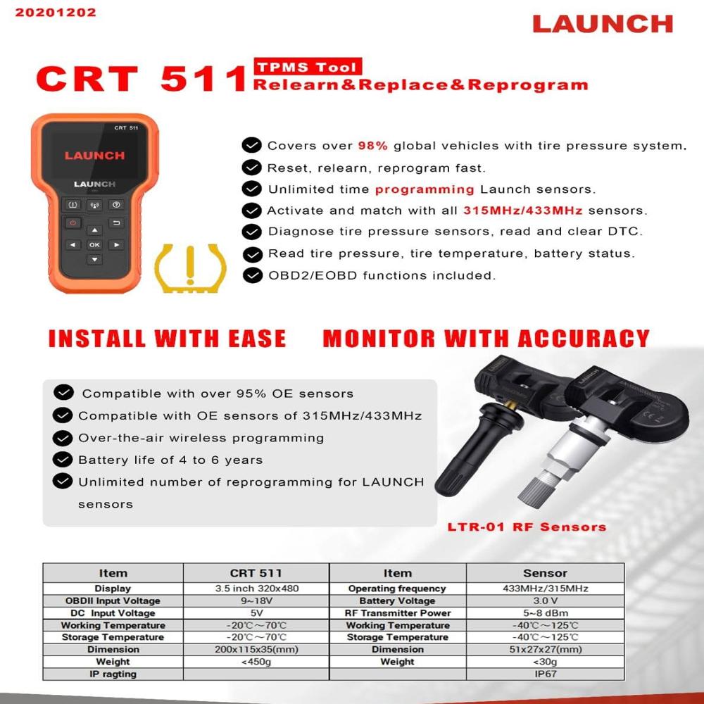 Tpms 511s V2 Standalone Intelligent Tpms Service And Car Diagnostic Tool