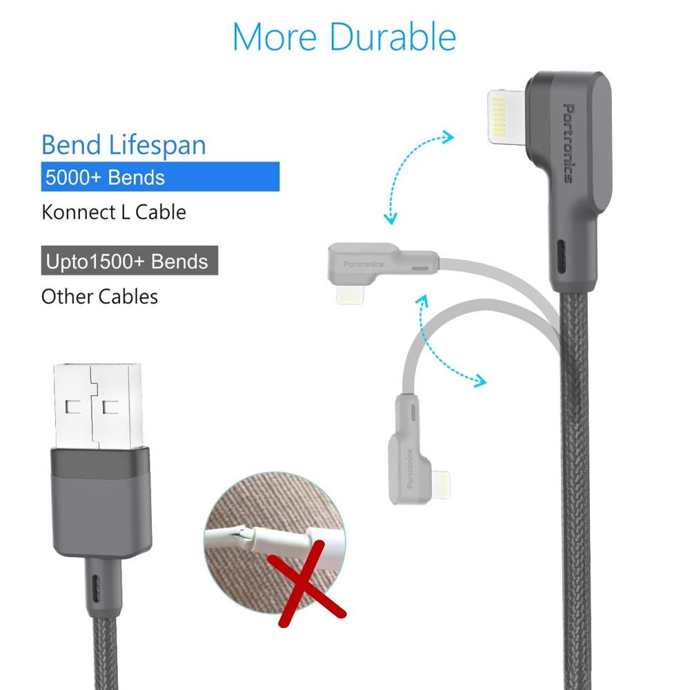 Portronics Konnect L 1.2M Fast Charging 3A 8 Pin USB Cable with Charge & Sync Function for iPhone, iPad