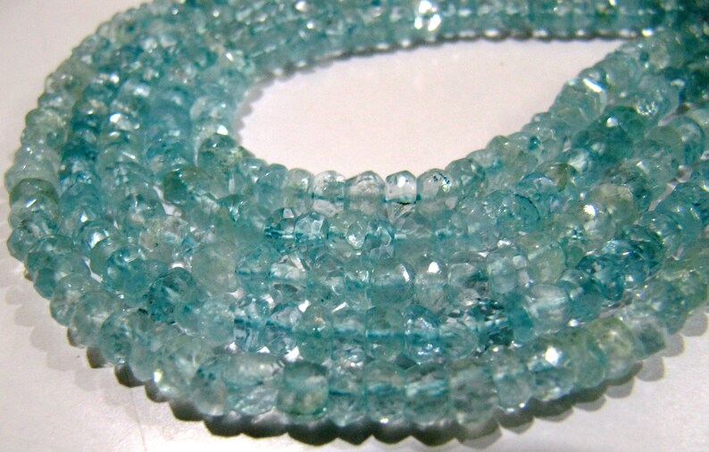 Natural Aquamarine Rondelle Faceted Beads, Gemstone 5-6mm Beads Strand 13 Inches long