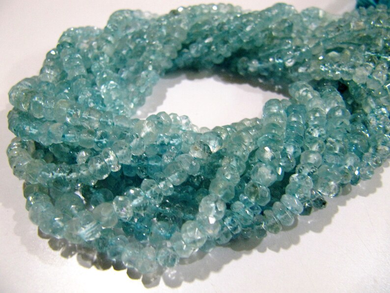 Natural Aquamarine Rondelle Faceted Beads, Gemstone 5-6mm Beads Strand 13 Inches long
