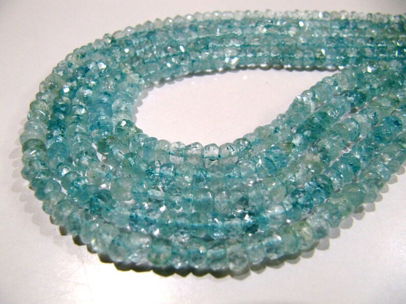 Natural Aquamarine Rondelle Faceted Beads, Gemstone 5-6mm Beads Strand 13 Inches long