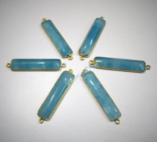 SET OF 2 Pcs - Blue Chalcedony Baguette Cabochon Connector Double Loop Bezel Connector 8x35mm