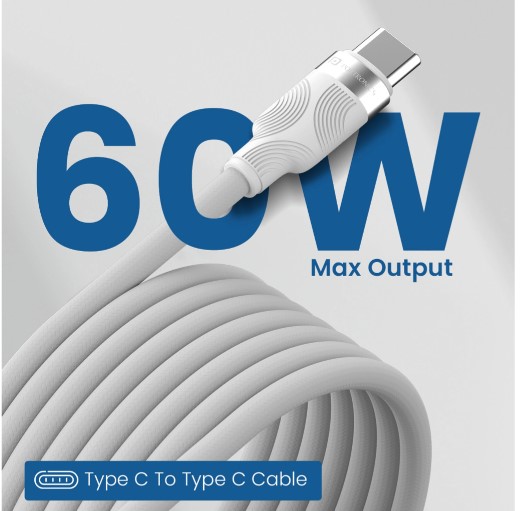 Portronics Type C 1 m Maglink C Square 60W Type C to Type C Magnetic Coiled Cable,Strong Nylon Braided (Compatible with Mobile, Tablet, White, One Cable)