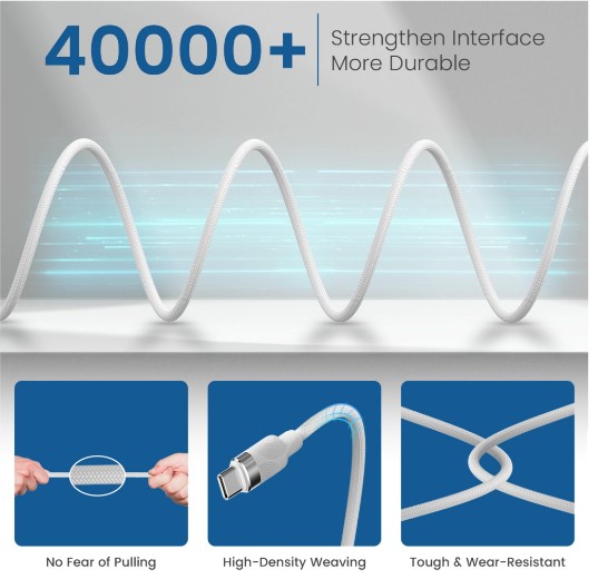 Portronics Type C 1 m Maglink C Square 60W Type C to Type C Magnetic Coiled Cable,Strong Nylon Braided (Compatible with Mobile, Tablet, White, One Cable)
