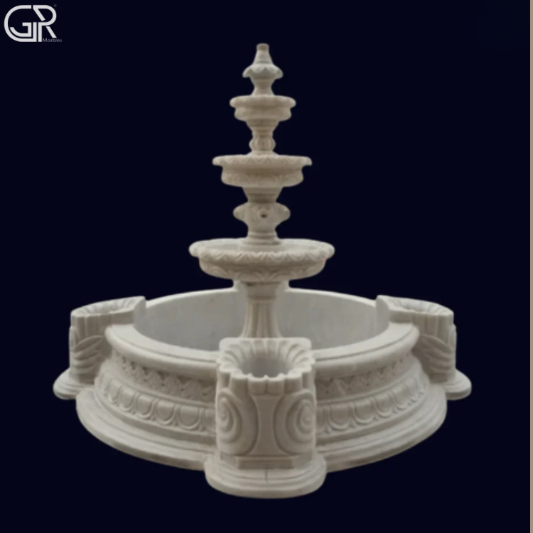 Marble white 3 tier water fountain